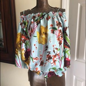 Blue floral off the shoulder top